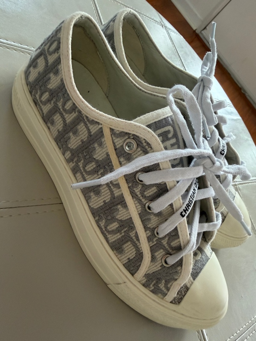 Authentic Christian Dior Gray Monogram Low-Top Sneakers